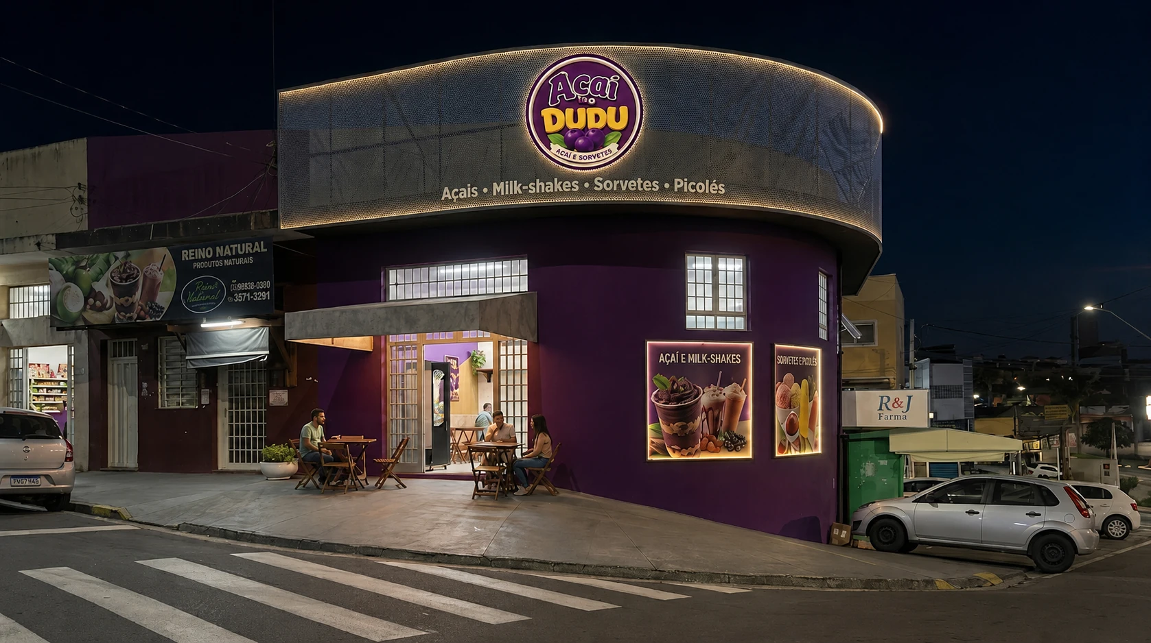 Identidade visual do Açaí do Dudu no São Marcos, em Valinhos